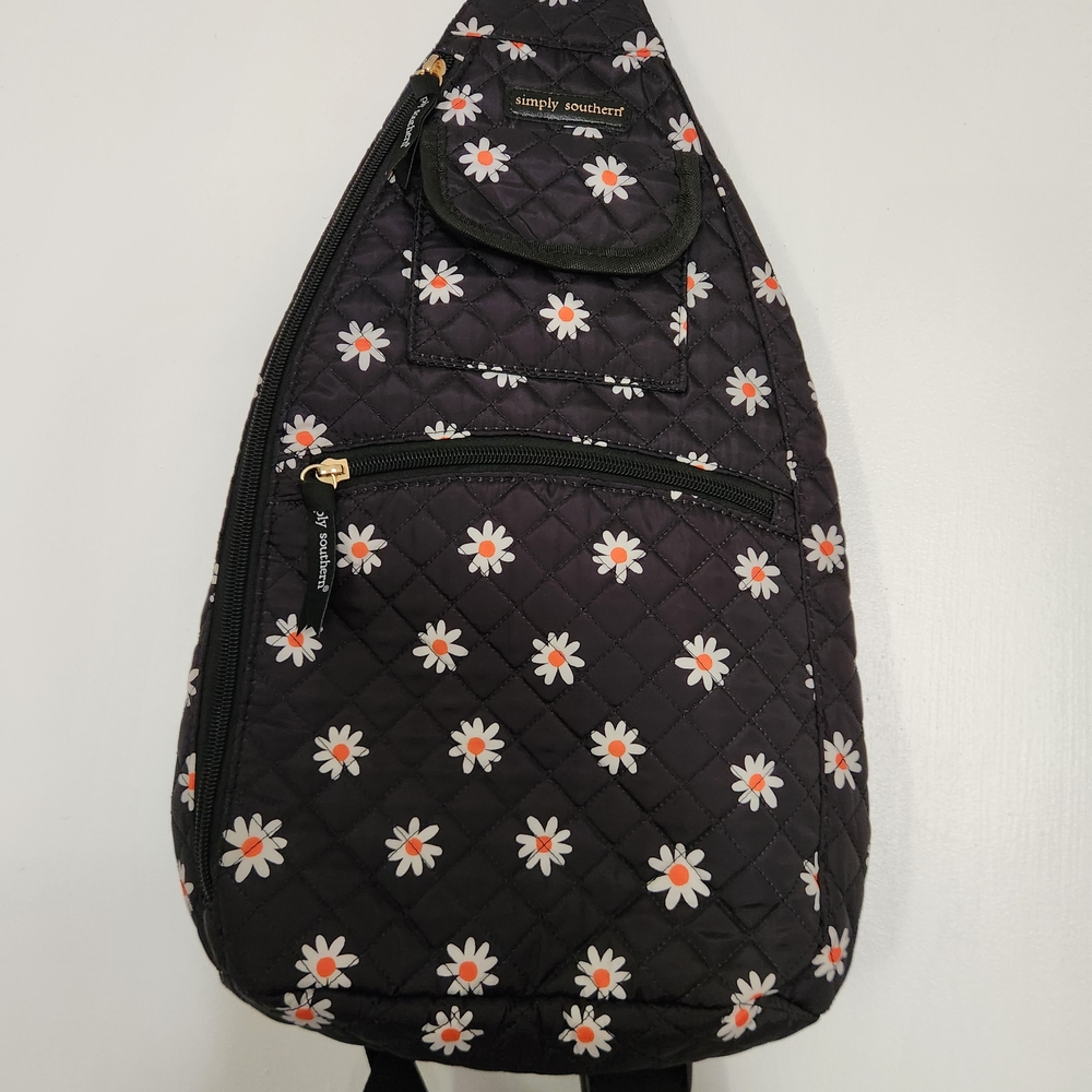 Simply Southern Black Daisy Quilted Backpack